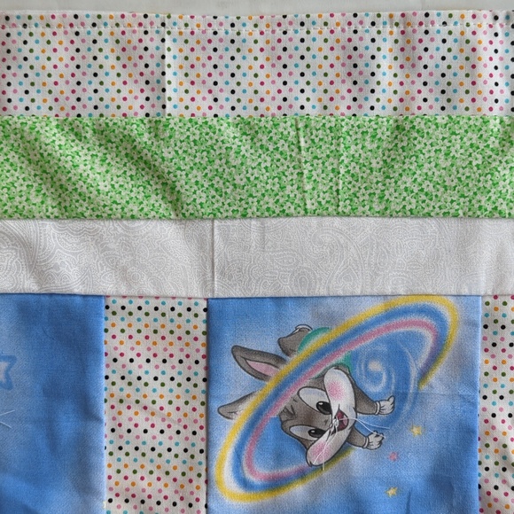 Vintage 90's Reversible Patchwork Looney Tunes Characters Baby Blanket Blue Pink - Picture 10 of 16